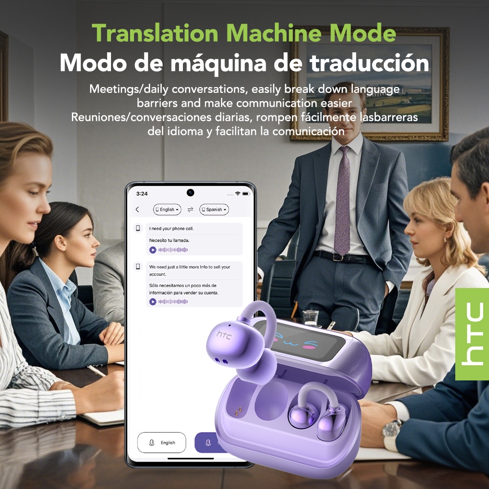 HTC NE54 Tai nghe Bluetooth không dây TWS AI V6.0 OWS Tai nghe dịch thuật thông minh Màn hình LED Chức năng hiển thị có thể dịch 134 ngoại ngữ | BigBuy360 - bigbuy360.vn