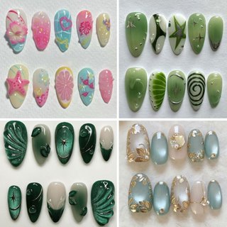  24 Chiếc Mùa Hè Đầy Màu Sắc Hạnh Nhân Giả Móng Tay Với 3D Hoa Đi Biển Tranh Bấm Trên Móng Tay Giả Full Cover Đeo Làm Móng Tay Cho Nữ 