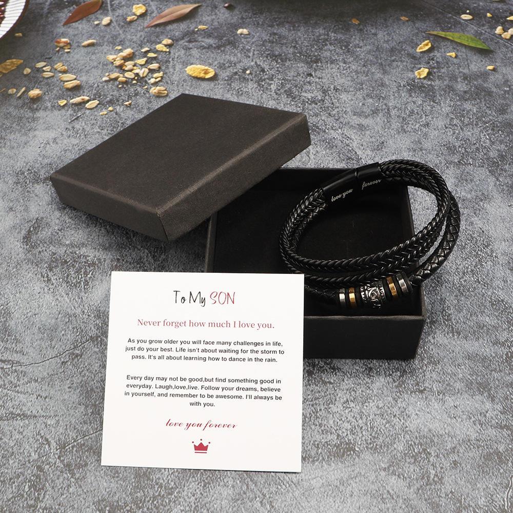 To My Son Love You Forever Leather Braided Bracelet Dây đeo cổ tay + Thẻ
