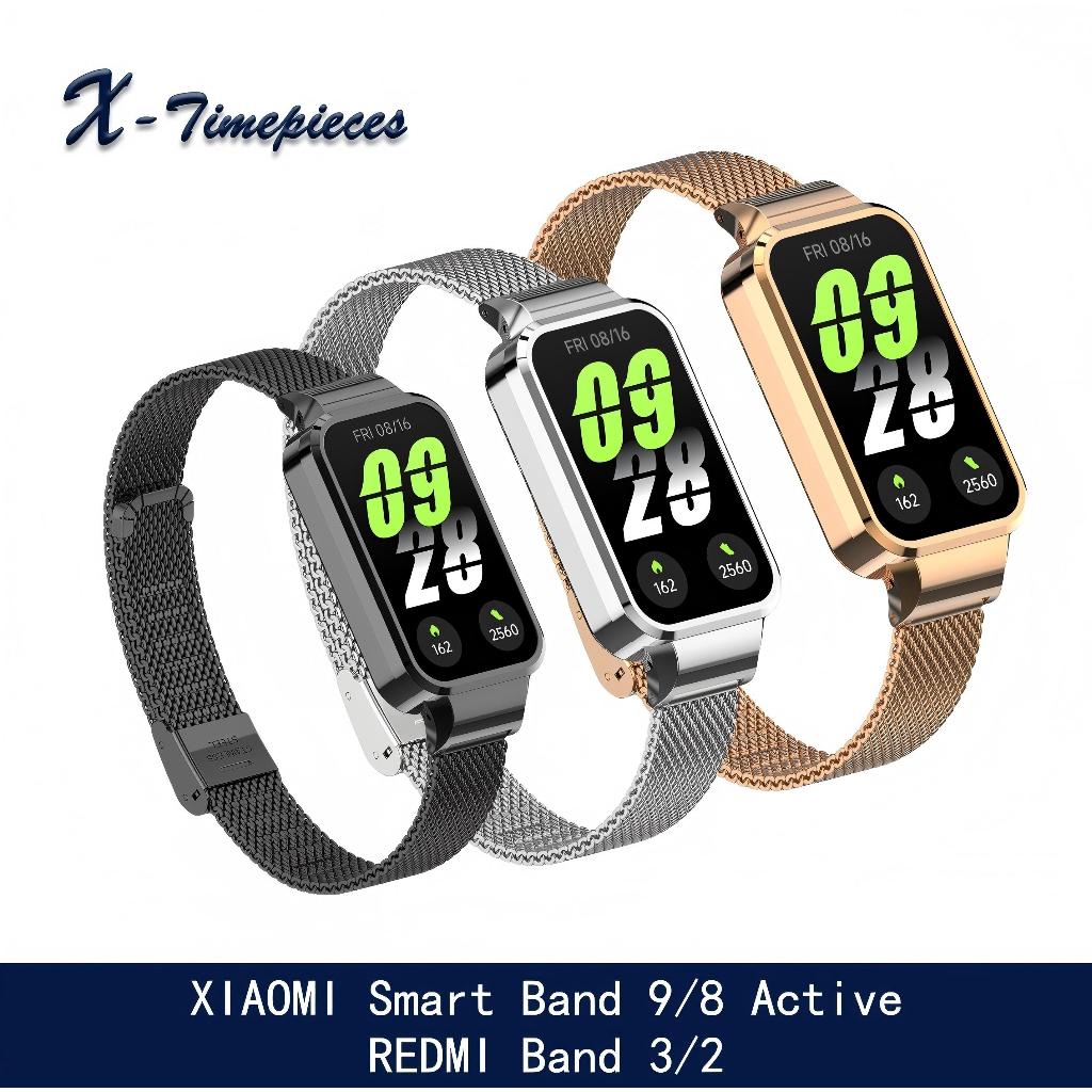 Dây kim loại cho Xiaomi Smart Band 9 8 Active và Redmi Band 3 2, Dây đeo bằng kim loại chống nước bằ