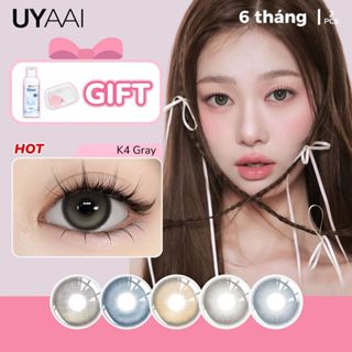 【 Mua 1 được 3  UYAAI 0 ~ 4 độ 14.2/14,5mm gần mắt màu xám màu xám , 1 Lens + 60ml Nước Ngâm Len +1 Hộp đựng Lens