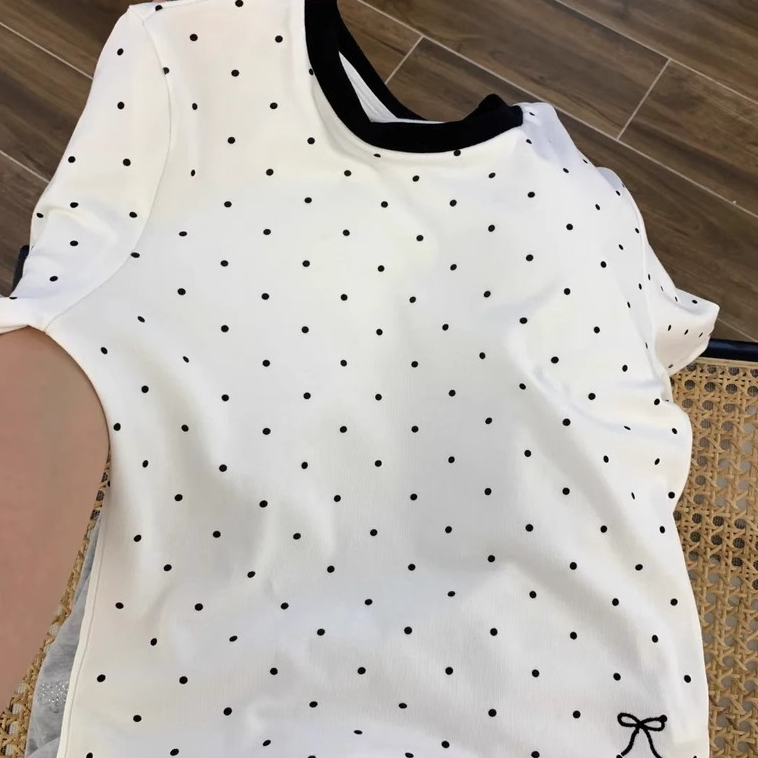 áo croptop ôm body nữ trắng chấm bi áo baby tee ôm body