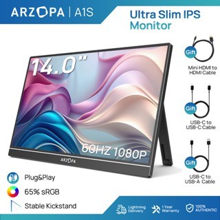  Màn hình di động Màn hình máy tính xách tay cầm tay ARZOPA 14 "A1S FHD 1080P Màn hình bên ngoài với loa kép Màn hình thứ hai cho máy tính xách tay Điện thoại PC Xbox PS4   5 Switch 
