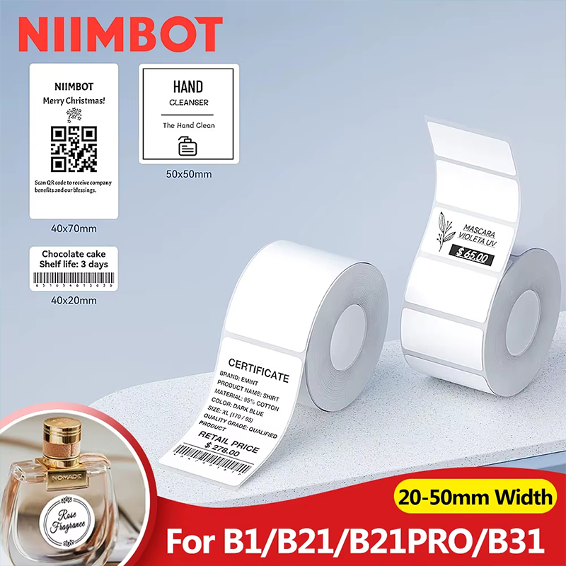 NIIMBOT B1 / B21 / B3S Nhãn Nhiệt Nhãn Dán Giấy Quần Áo Thẻ Hộ Gia Đình Nhãn In Chiều Rộng 20-50mm