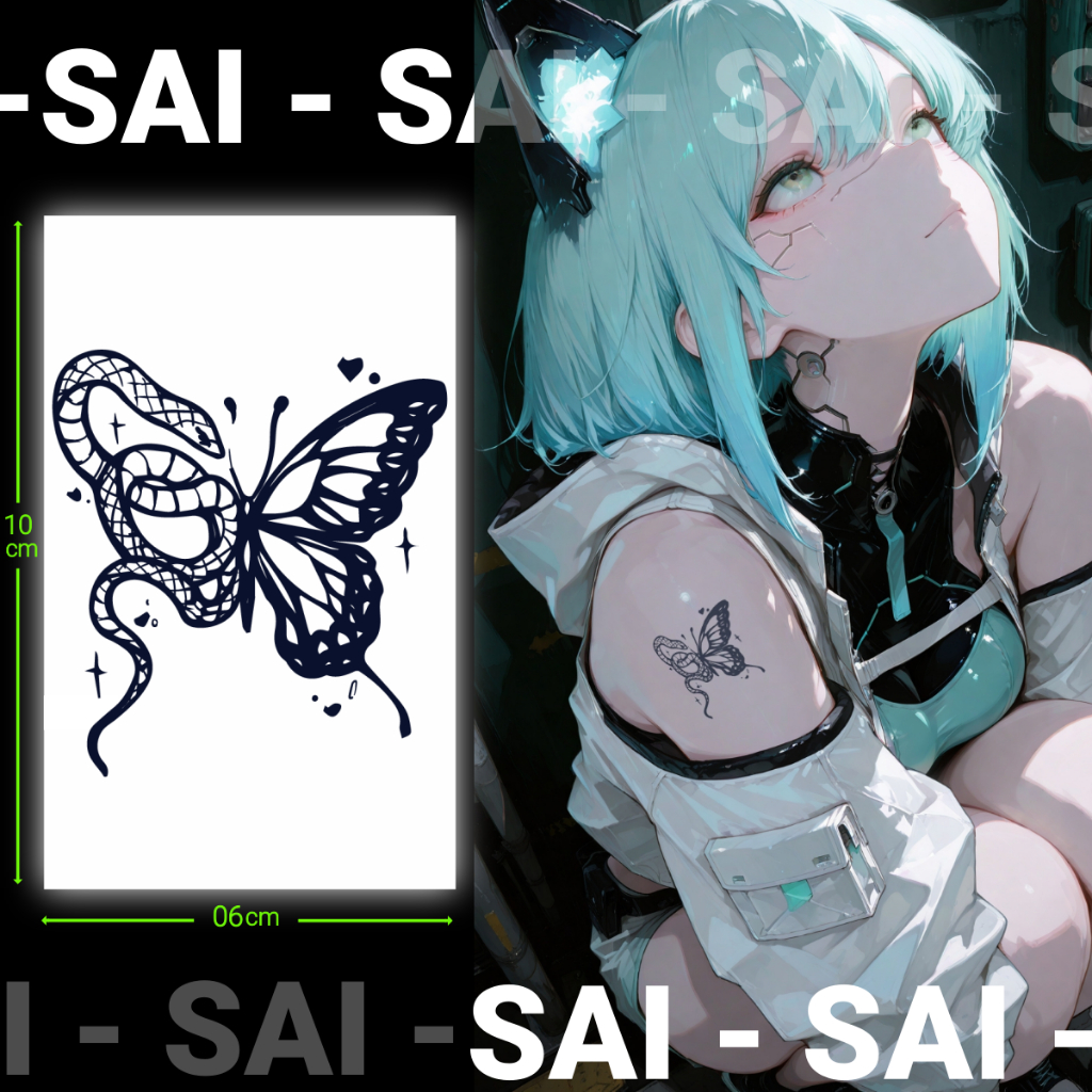 Miếng dán hình xăm tạm thời SAI MAGIC TATTOO 10CM×06CM chống thấm nước lâu trôi lên đến 2 tuần,Cổ tay Cánh tay,Bé nhỏ Cute Dễ thương tối giản,Bươm bướm Rắn 472