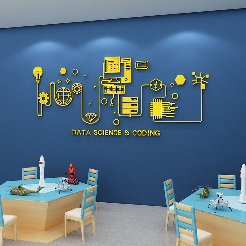 Bố Trí Thư Viện 3d Tự Dính Poster Trẻ Em Lập Trình Máy Tính Lớp Học Dán Tường Tranh Trang Trí