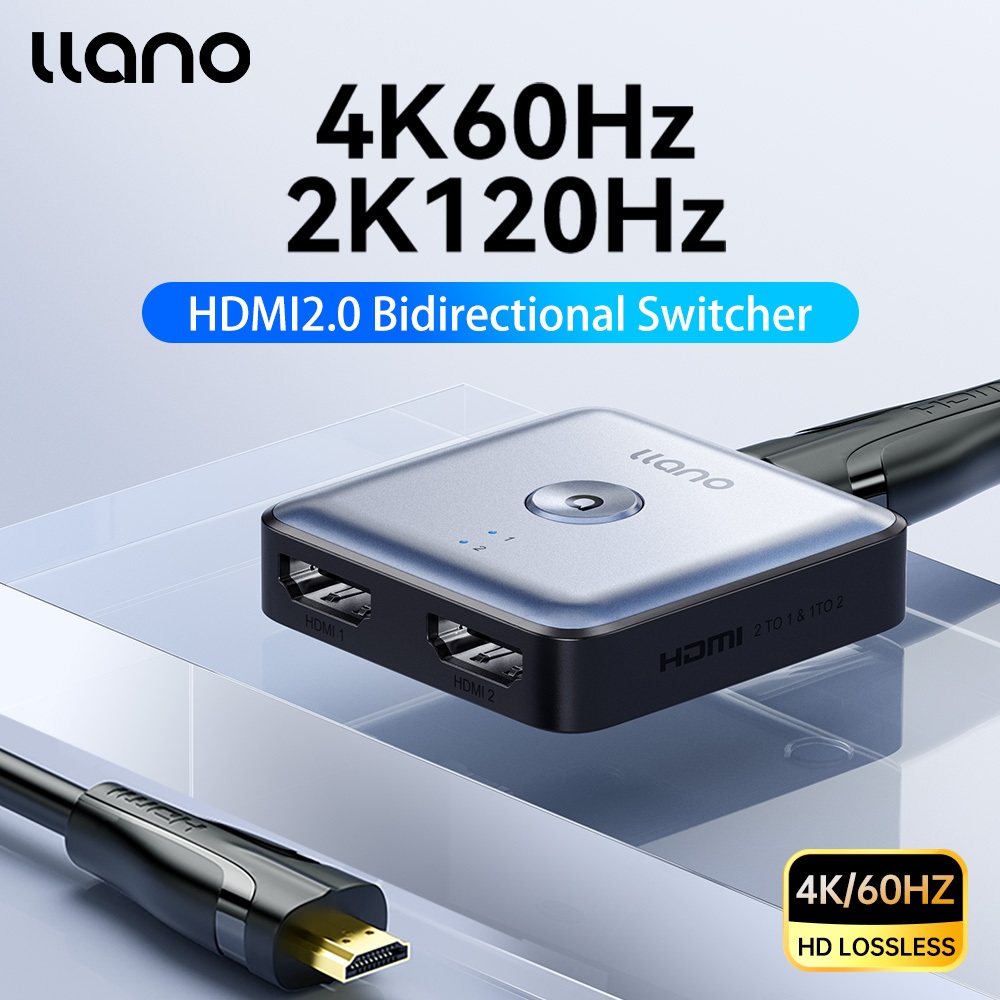 Bộ chuyển đổi LLANO HDMI 2.0, Bộ chuyển đổi bộ chia HDMI 2 trong 1 / 1 trong 2, Bộ chuyển đổi bộ chia HDMI 4K / 60Hz 2K / 120Hz, Hộp số 20M, Bộ chuyển đổi cho máy tính xách tay / Công tắc PS4 PS / TV / Màn hình