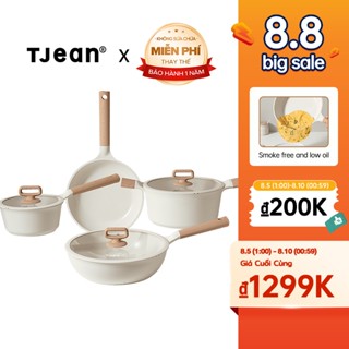 TJean Bộ nồi đá gốm chống dính tay chảo (7 chiếc) Thích hợp cho tất cả các bếp - Chảo nướng / Chảo / Nồi súp / Chảo sốt