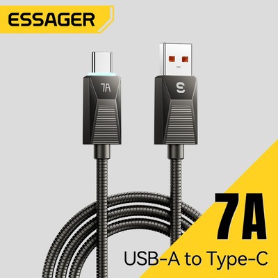 Essager 7A USB A - C Cáp sạc nhanh Dây kim loại bằng thép không gỉ bền cho Android & iPh
