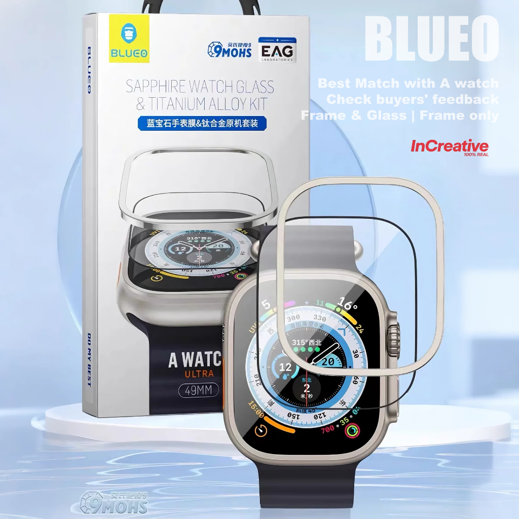 Blueo Ốp Lưng & Kính Bảo Vệ Đầy Đủ Cho Apple Watch Ultra 3/2/1 – Kính Cường Lực Tempered Glass Sapph