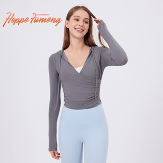   Hoppe Fumeng  Áo tập yoga dài tay cổ chữ V dành cho nữ có mũ sau 