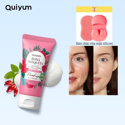 Sữa Rửa Mặt Cho Da Dầu QUIYUM rửa mặt mụn Dầu quả tầm xuân cleanser gel 50g lành tính và hiệu quả cho mọi loại da Rosehip Oil Cleansing Gel with Bàn chải rửa mặt silicon Gift