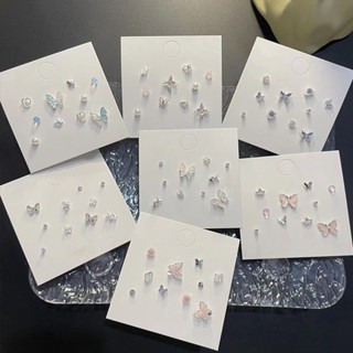  ⚡CM⚡ Set 5 Đôi Bông Tai Nữ Hàng Ngày Khuyên Tai Mix Hình Bướm Hoa Ngọc Trai 