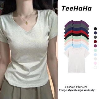 Áo baby tee Áo Thun ôm body Áo y2k 100% cotton Áo thun ngắn tay cổ chữ v mỏng mùa hè