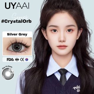 Kính áp tròng UYAAI Màu xám Ống kính đen Mắt đẹp CrystalOrb Bạc Xám 14,5mm Mắt bé gái Hẹn hò trang điểm ống kính 6 tháng