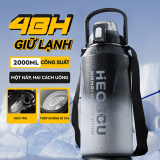 BìNh Giữ Nhiệt với Ống hút 2L RộNg Tay CầM Dung TíCh Lớn Ly Giữ NhiệT INOX 316 Thể Thao Gym NgoàI
