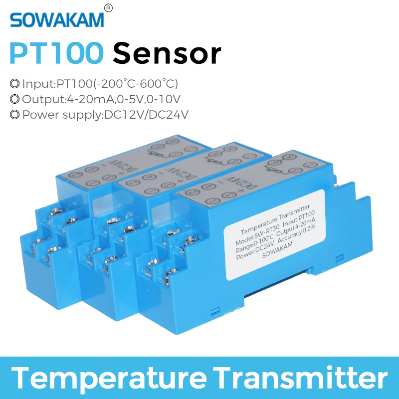 Bộ phát nhiệt độ PT100 Cảm biến PT100 -200-650C 4-20mA 0-5V 10V Đầu dò nhiệt độ đường ray DIN