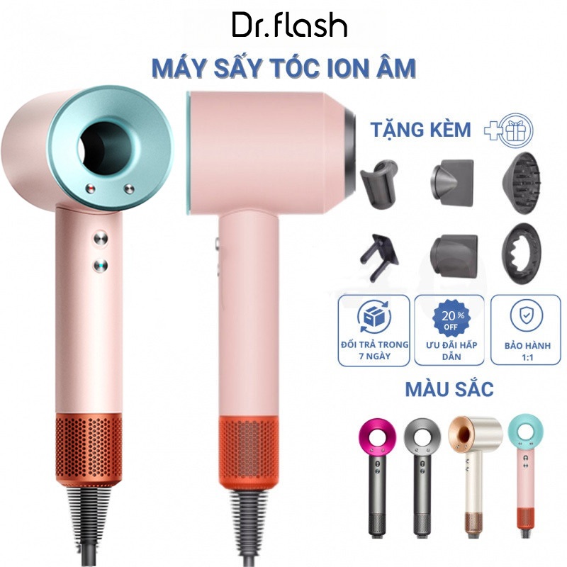 Dr flash Máy Sấy Tóc Tạo Kiểu 2 Chiều Nóng Lạnh Công suất 2300W，Máy Sấy Tóc ion âm Tặng Kèm Đầu Sấy