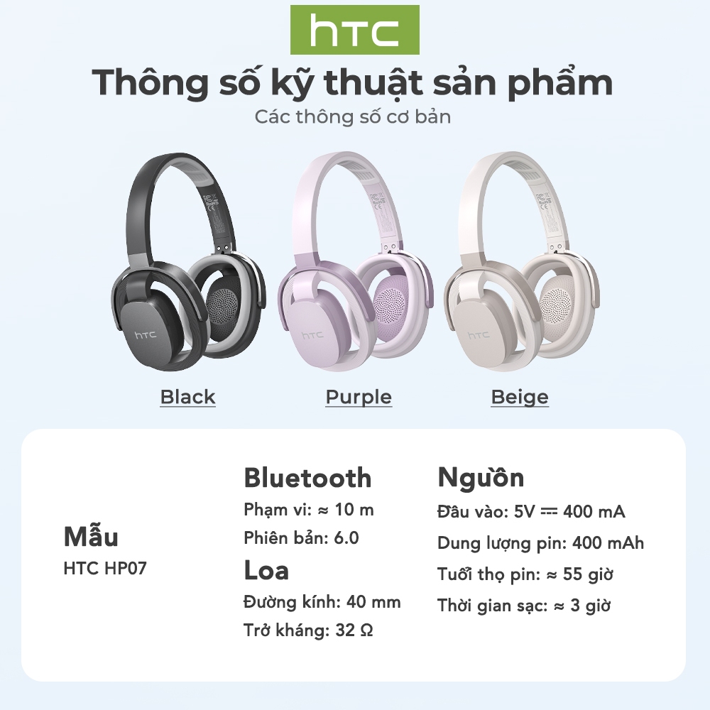 HTC HP07 Stereo Surround Bass Tai nghe Bluetooth Tích hợp Mic Tai nghe không dây chất lượng cao nguyên bản Tai nghe khử tiếng ồn Bluetoot 6.0 Tai nghe chơi game qua tai | BigBuy360 - bigbuy360.vn