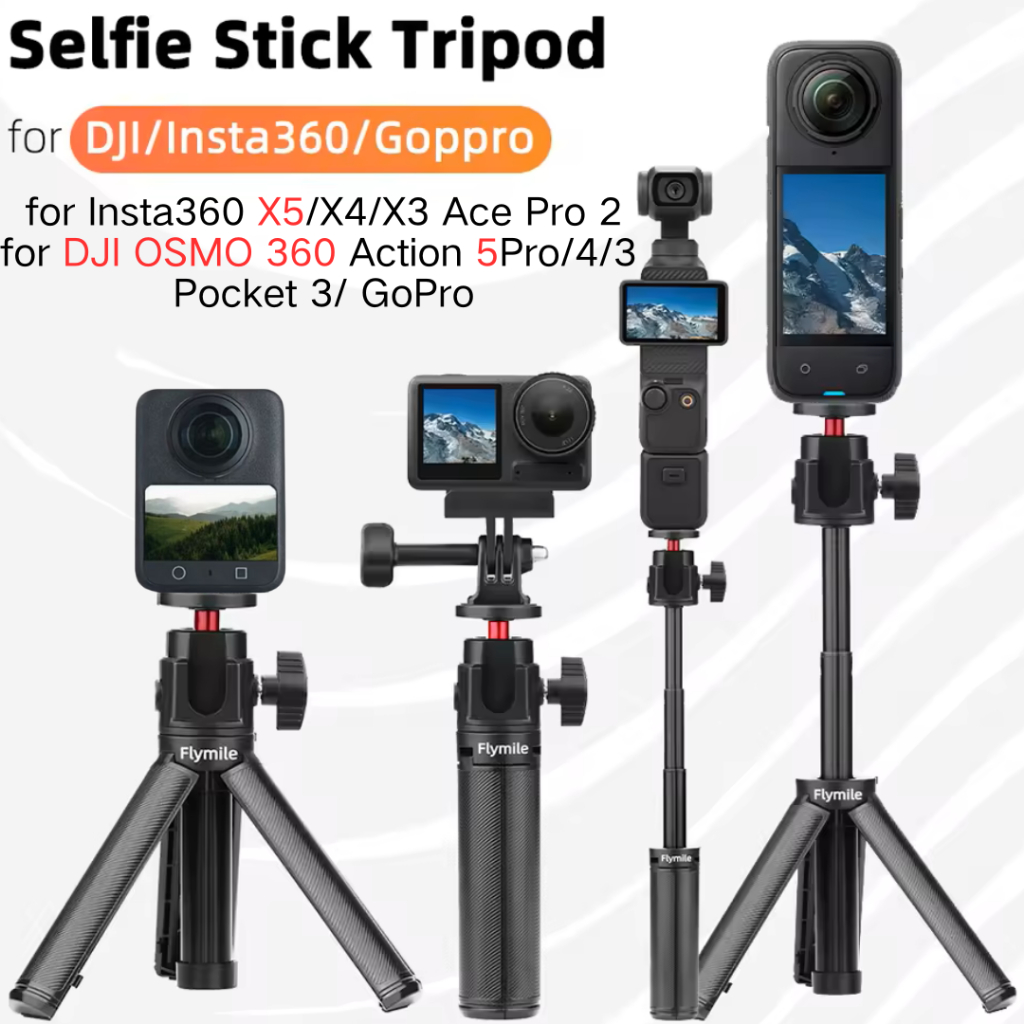 Flymile Selfie Stick Tripod cho Insta360 X5 X4 X3 Ace Pro 2 DJI OSMO 360 Action 5 4 Pro Pocket 3 GoP