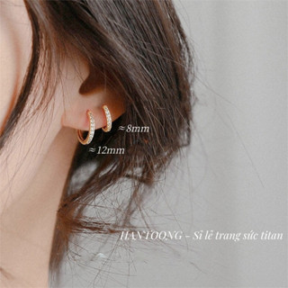 Bông tai titan cao cấp không gỉ mạ vàng 24k nạm đá lấp lánh thiết kế trẻ trung dành cho nữ