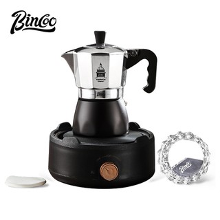 BINCOO Van kép Moka Pot Máy pha cà phê tại nhà có nồi điện Bộ máy xay thủ công nhỏ Bộ dụng cụ pha cà phê Bộ 2 lần