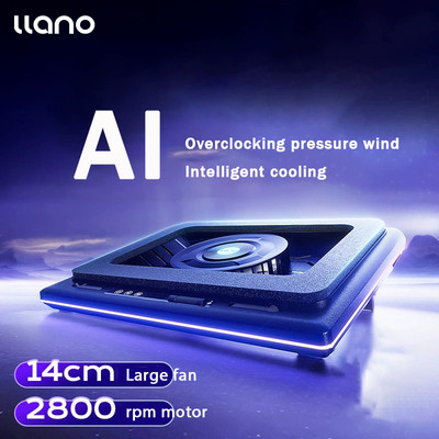 Tấm làm mát máy tính xách tay Llano V12 Ultra AI có điều khiển nhiệt độ thông minh – Chiếu sáng RGB, 2800RPM, Quạt Turbo, Điều khiển cảm ứng Máy làm mát máy tính xách tay chơi game 15,6 – 21 "