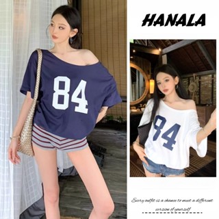 Áo lệch vai Áo thun nữ Oversize Áo thun ngắn tay màu xanh hải quân dành cho nữ xu hướng Hot Girl mùa hè