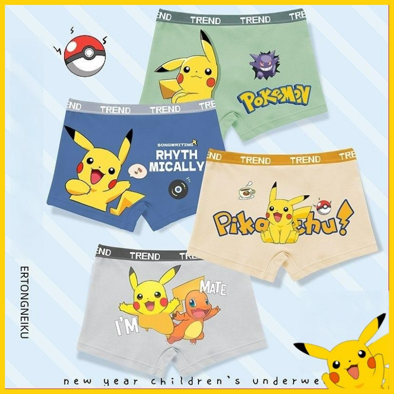 Pokemon kids Four cornered Shorts for Boys Children's Shorts Pikachu Bottoms Boys' Flat Pants Thin B
