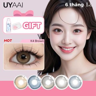 【 Mua 1 được 3  Kính Áp Tròng UYAAI K4 Brown Lens Mắt 6 tháng, 1 Cặp Lens + 60ml Nước Ngâm Len +1 Hộp đựng Lens