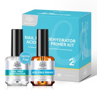 BORN PRETTY 15ml Nail Prep Dehydrator Primer Set Bộ 2 chiếc Nâng cấp Nail Prep Dehydrator 3S Air Dry Acid-Free Primers Nails Art
