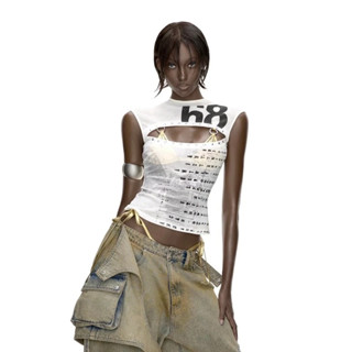 [CAGJB] Áo Vest In Hình Không Tay Skinny Cá Tính Đa Năng Nóng Gà Con Nhìn Mỏng Hơn 2025 Thời Trang Mới Nữ YOMG