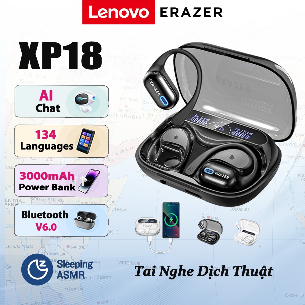 Lenovo ERAZER XP18 3000MAh Al Tai nghe dịch thuật màn hình LED V6.0 Tai nghe Bluetooth có chức năng sạc dự phòng dung lượng lớn Tai nghe không dây chống nước IPX5 | BigBuy360 - bigbuy360.vn