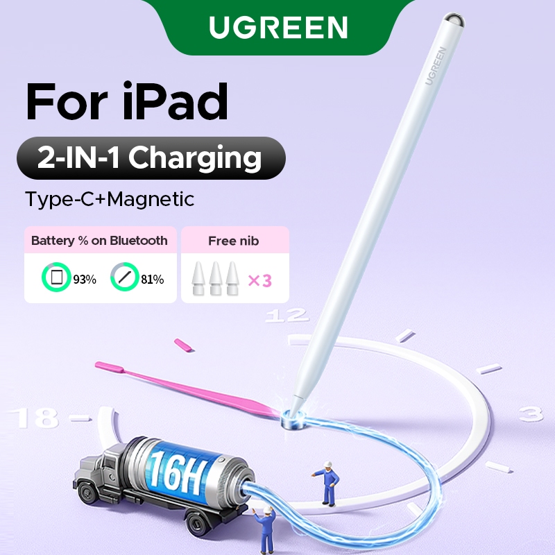 Bút cảm ứng thông minh UGREEN - Sạc kép từ tính & USB-C, Sạc nhanh, Thời lượng pin dài, Hiển thị dung lượng pin Bluetooth, Hỗ trợ nghiêng & Gắn từ tính cho iPad Pro/Air/Mini | BigBuy360 - bigbuy360.vn