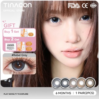 【many gift Kính áp tròng TINACON 1 cặp kính áp tròng xám Mắt tự nhiên 14.2-14.5mm contact lens mắt to Sử dụng trong 6 tháng có độ (0-8)