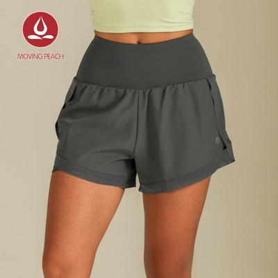 MOVING PEACH Quần short chạy bộ thể thao Eo cao Lưới tập luyện Quần short đi xe đạp có túi APG
