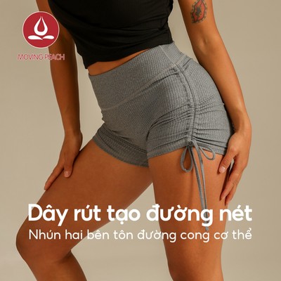 MOVING PEACH Nữ Quần Short Tập Yoga Eo Cao Hông Quần Short Thể Thao Có Thể Điều Chỉnh Dây Bên Thoải Mái Thoáng Khí Chạy Phòng Tập Gym Khiêu Vũ Mặc Hàng Ngày CPN2