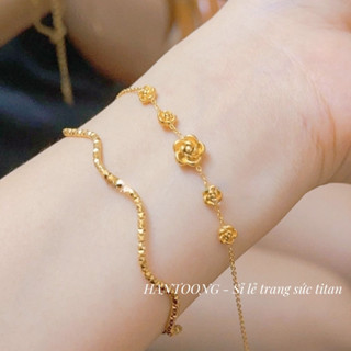  Lắc tay nữ bằng titan cao cấp không gỉ mạ vàng 24k thiết kế hình hoa hồng trẻ trung 