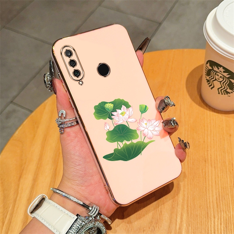 Mạ điện cạnh thẳng vẽ Lotus Huawei p30 lite, Huawei P20 lite, Huawei p30, Huawei p20