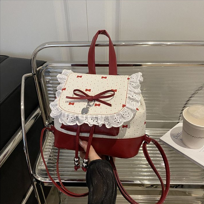 Ba lô màu tương phản nơ thời trang hợp thời trang Trang trí ren mát mẻ Túi đi học nhỏ