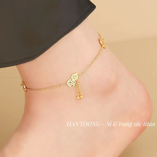  Lắc chân titan cao cấp không gỉ mạ vàng 24k hình hồ lô may mắn phong cách cổ điển dành cho nữ 