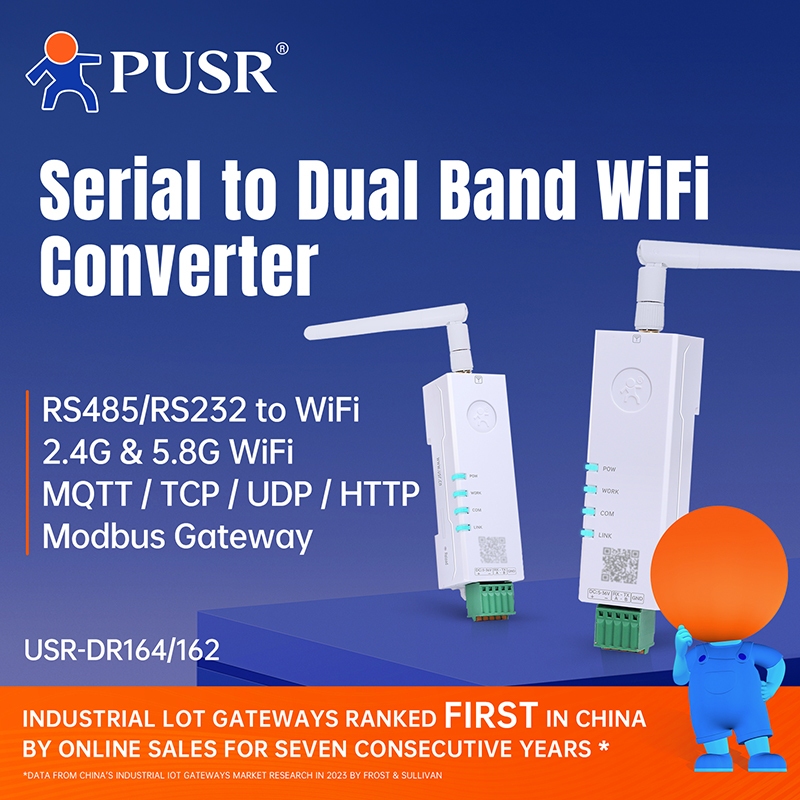 PUSR Din Rail "Son môi" Bộ chuyển đổi WiFi nối tiếp sang băng tần kép RS485 / RS232 sang WiFi Bộ chu