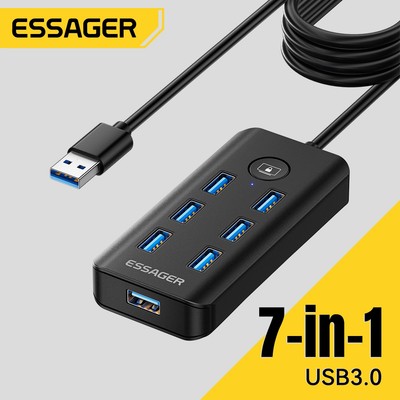 Essager Usb 3.0 Hub 7 Cổng Otg 5Gbps + Nút khóa màn hình một chạm cho máy tính xách tay PC