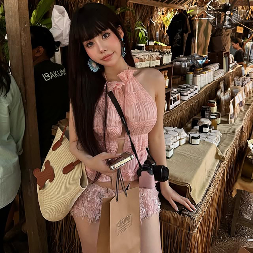Cutenew Gợi Cảm 2 Bộ Dây Độc Đáo Rỗng Ra Không Tay Áo Vest + Quần Short Sequin Sáng Bóng Nữ Mùa Hè Hot Chick Phong Cách Thường Ngày | BigBuy360 - bigbuy360.vn