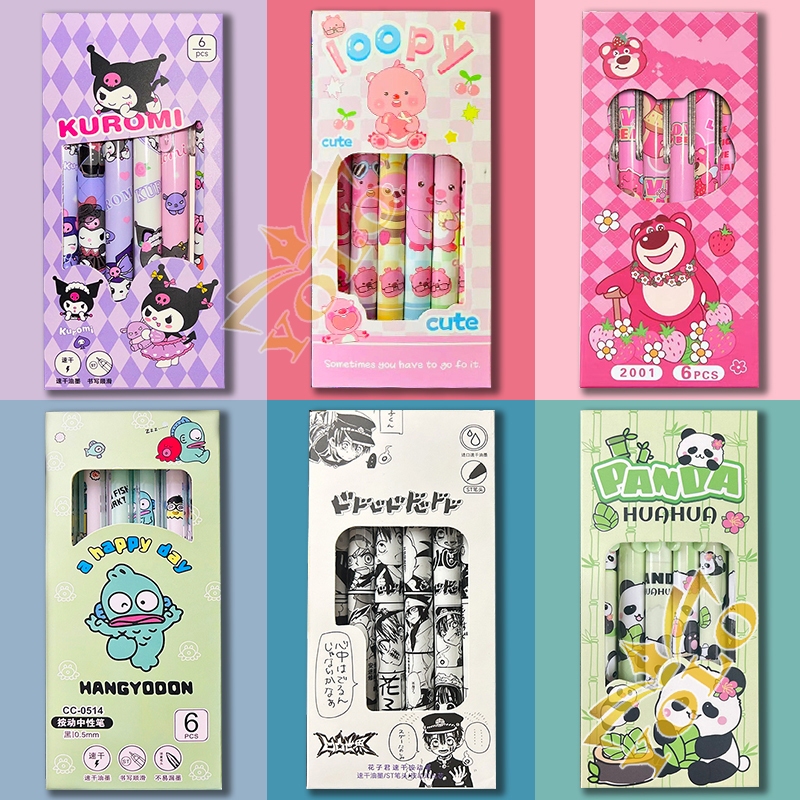 Set 6 Bút Mực Gel Đen Phim hoạt hình dễ thương Hàn Quốc bút mùa xuân văn phòng phẩm