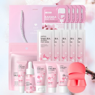 LAIKOU Japan Sakura Skincare Set Bloom Into Radiance – Sakura Magic dành cho làn da dưỡng ẩm, trẻ trung 15 chiếc