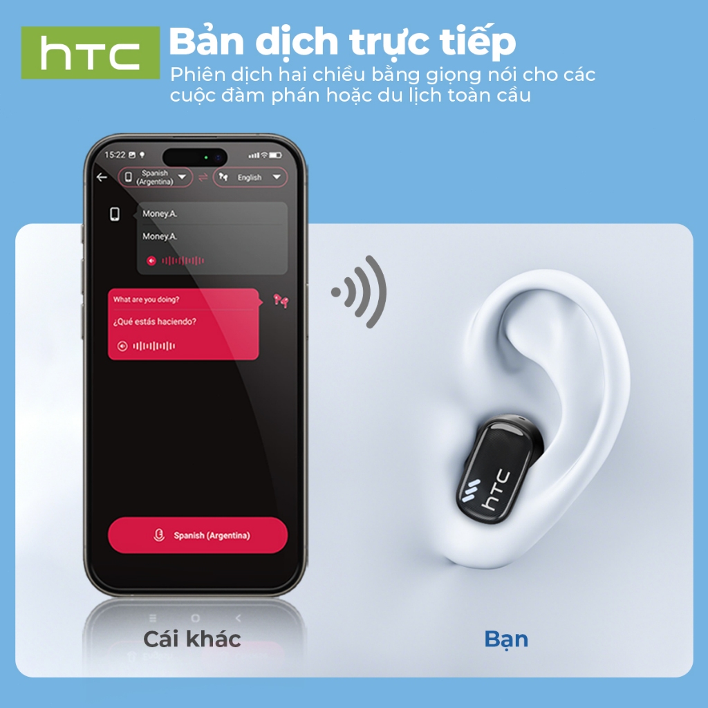 HTC NE16 Tai nghe Bluetooth AITWS Bluetooth 6.0 Dịch thời gian thực có thể dịch 135 ngôn ngữ Tai nghe không dây chống nước chất lượng âm thanh HiFi IPX5 | BigBuy360 - bigbuy360.vn