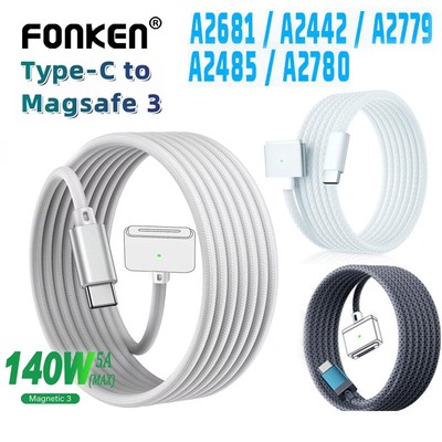 Cáp Charing Fonken PD140W Type-C sang từ tính 3 cho McBook Pro Air A2485 A2442 A2681 A2780 A2779
