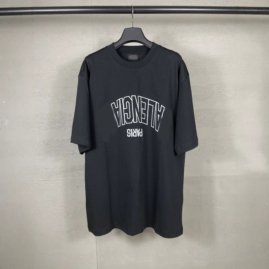 BLCG# 2025Summer Front Mirror Inverted Letter Embroidery Vintage Short Sleeve T Loose Casual Couple 