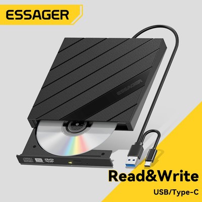 Essager CD DVD Ổ đĩa đọc đĩa tốc độ cao Cài đặt không cần trình điều khiển, Hỗ trợ đa hệ thống Win / 7 / 8 / 10 / 11 LinuX OS